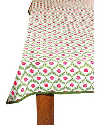 Tiramisu Lotus Garden Block Print Cotton Tablecloth