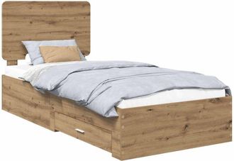 vidaXL Estructura De Cama Con Cabecera Roble Artesanal 90 X 200 Cm Vidaxl