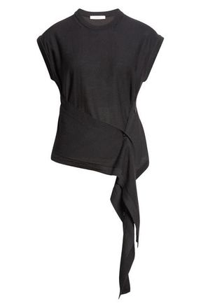 Christophe Lemaire Button Drape Merino Wool Blend Top in Black at Nordstrom, Size X-Small