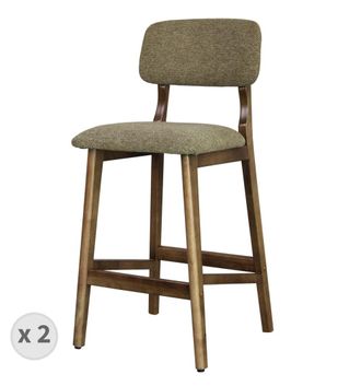 Moloo Taburete de bar, Tela verde y madera nogal (x2)