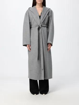 Sportmax Cappotto lungo a vestaglia in pura lana vergine con cappuccio e cintura