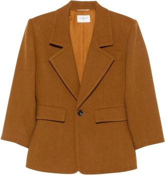 Saint Laurent Enkelrijig Jasje van Geborsteld Wol - Dames - Blazers - Bruin - M - Wol - Jassen