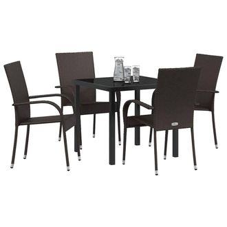 Berkfield Home Modern 5 Piece Garden Dining Set Brown Poly Rattan