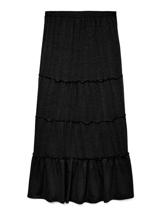 Vero Moda Maxirock VERO MODA VMJUNE HW ANKLE SKIRT JRS GA, Damen, Gr. XS (34), schwarz, Obermaterial: 82% Polyester, 14% Leinen, 4% Elasthan, unifarben, regular