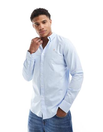 Farah Brewer slim fit long sleeve shirt in light blue