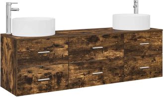 vidaXL Juego De Muebles De Ba&ntilde;o 3 Uds. Roble Ahumado Vidaxl