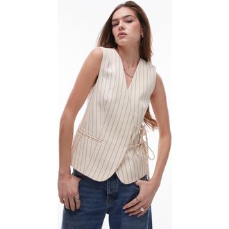 Topshop Pinstripe Side Tie Waistcoat in Beige at Nordstrom, Size 4 Us