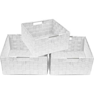 Sorbus Weave 3-Piece Stacking Basket Set in White at Nordstrom Rack
