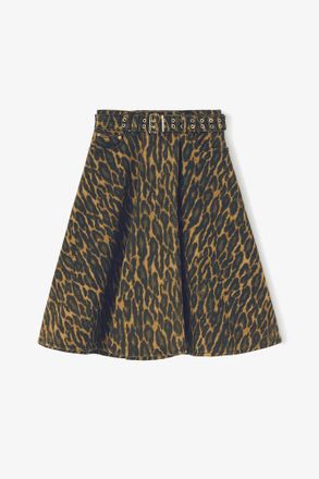 Ganni Green Leopard Denim Wrap Skirt - Size 10/12 Organic Cotton