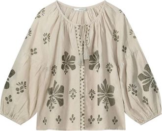 Summum Overhemden, Dames, Veelkleurig, XS, Linnen, Geborduurde linnen blouse met lange mouwen