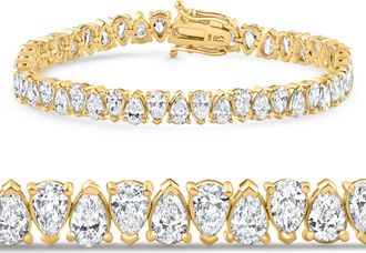 Pompeii3 10Ct Pear Shape Diamond Tennis Bracelet Wide 14k Yellow Gold Lab Grown
