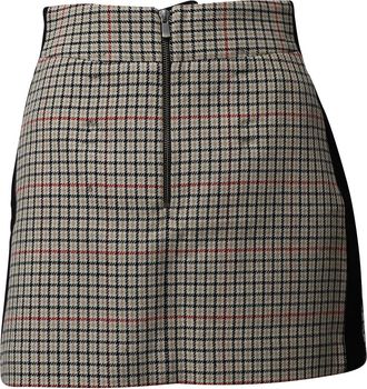 Maje Check Mini Skirt with Black Side Seam Panel in Beige Cotton