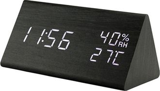 OEM Reloj Despertador Led De Madera Con Indicador De Temperatura Y Humedad