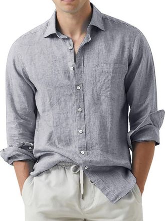 Generic Mens Long Sleeve Linen Cardigan with Lapel Collar, Loose Fit Open Front Shirt for Layering in Solid Colours, Relaxed Casual and Daily Wear(Grey, XXXL)
