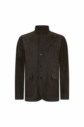 Moorer Mens Buttoned Suede Jacket In Marrone