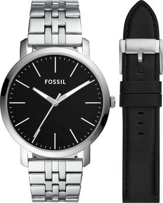 Fossil Mens Luther 44mm Three-Hand, Stainless Steel Watch, BQ2466SET