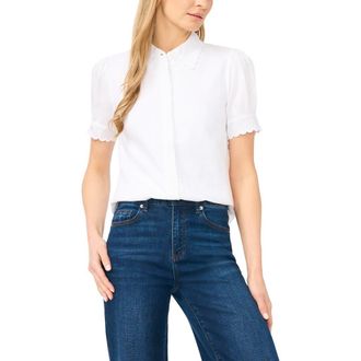CeCe by Cynthia Steffe Scallop Detail Button-Up Shirt in Ultra White at Nordstrom, Size Xx-Large