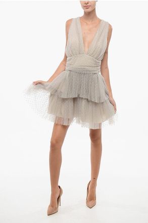 Elisabetta Franchi Flounced Tulle Dress with Polka Dot Motif size 44