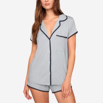 Eberjey Frida Shortie Short Pajama Set In Gray Dawn / Navy
