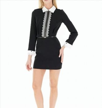 Elisabetta Franchi Fitted Black Mini Dress With Tulle Detail