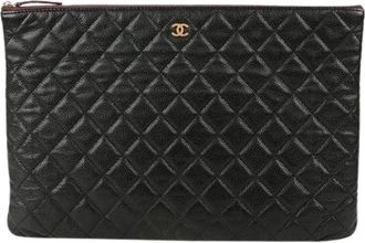 Chanel Pre-owned Clutches, female, Black, Size: ONE SIZE Pre-owned Caviar Classic Large Clutch