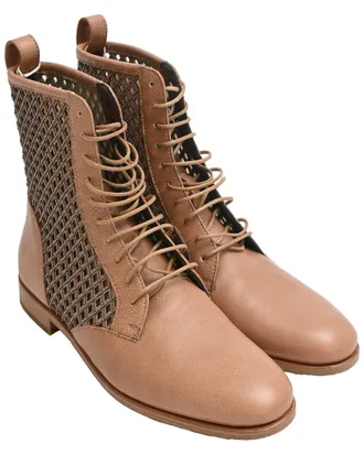 Brunello Cucinelli Womens Leather Beaded Lace-Up Bootie (Authentic Pre-Loved)