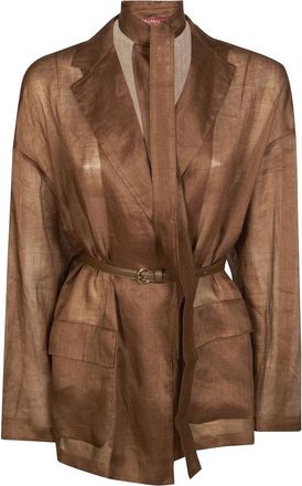 Max Mara Mstfatto Giacca Ramie + Cintura - Dames - Blazers - Bruin - M - Leer - Jassen