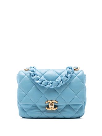 Chanel 2021-2025 Mini Quilted Lambskin Lacquered Chain Flap crossbody bag - Blue