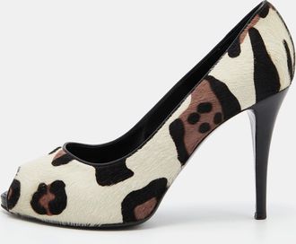 Giuseppe Zanotti Tri Color Leopard Print Calf Hair Peep Toe Pumps
