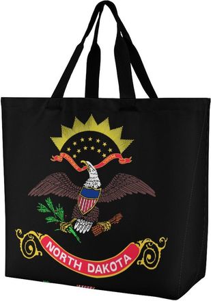 Generic North Dakota State Logo Reusable Shopping Bags One Shoulder Grocery Tote Bag Waterproof Big Purse for Work Travel