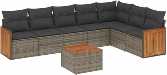 vidaXL Set De Sof&aacute;s De Jard&iacute;n 8 Pzas Y Cojines Rat&aacute;n Sint&eacute;tico Gris Vidaxl