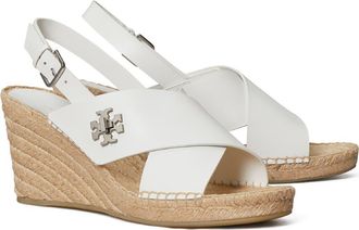 Tory Burch Turnlock Espadrille Slingback Platform Wedge Sandal in White at Nordstrom, Size 10.5