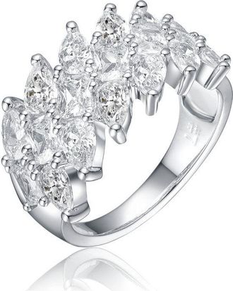 Rachel Glauber White Gold Plated with Clear Cubic Zirconia Cluster Ring