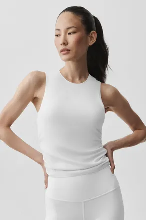 Alo | Ribbed En Pointe Tank Top in White, Size: Medium
