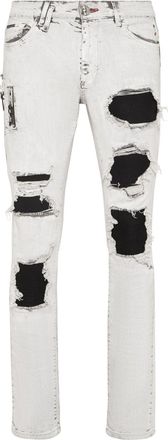Philipp Plein ripped stonewashed skinny jeans - men - Cotton/Polyester/Cotton/Polyester/Elastane - 28 - White
