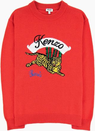 Kenzo Mens Kenzo Knitted Jumping Tiger Sweat Red - Size: XL