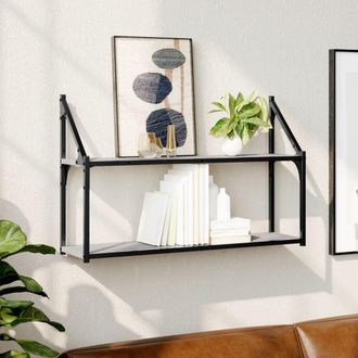 Berkfield Home 2-Tier Wall Shelf Grey Sonoma 80x21x51 cm Engineered Wood | Size: 80 x 21 x 51 cm