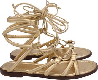 Gianvito Rossi Womens Leather Vesta Lace-Up Flat Sandal (Authentic Pre-Loved)