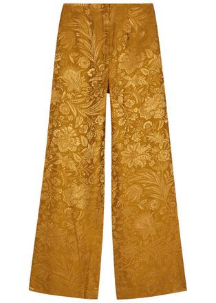 Veronica Beard Ronin Floral Jacquard Satin Trousers - Gold - 10 (UK14 / L)