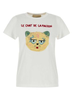 Valentino Garavani Womens Tshirt Cat - White Cotton - Size Medium