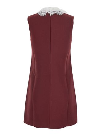 Self Portrait Lace-Collar Crepe Mini Dress - Burgundy