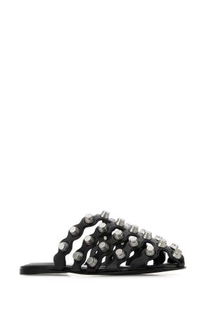 Alexander Wang Womens Black Leather Rexa Slippers Flat Shoes