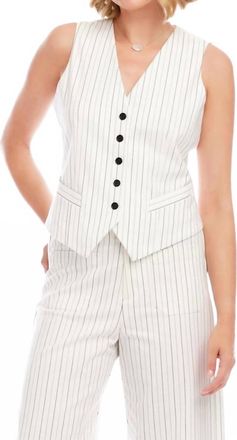 Karen Kane Stripe Button-Up Vest In Off White With Black