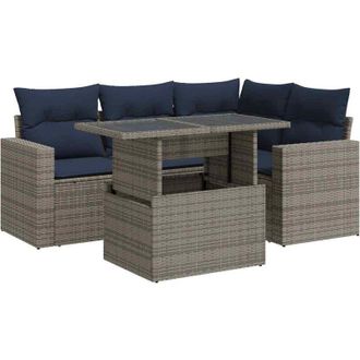 vidaXL Vidaxl - Set Divano Giardino 5 pz con Cuscini Grigio Polyrattan Acacia