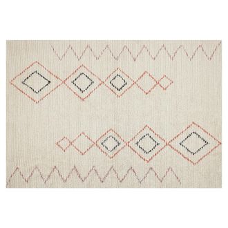 Beliani Alfombra De Algod&oacute;n Beige Rojo Negro 140 X 200 Cm Hecho A Mano Geom&eacute;trico Guwahati