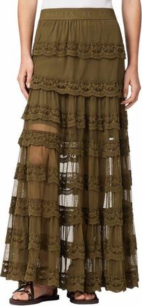 AllSaints Maggie Lace Ruffle Maxi Skirt in Olive Khaki Green at Nordstrom, Size 12