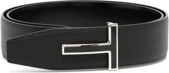 Tom Ford Belts, unisex, Black, 90 CM, Reversible T Belt in Black Leather