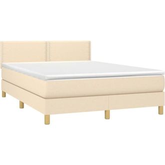 vidaXL Cama Box Spring Con Colch&oacute;n Y Led Tela Crema 140x200 Cm Vidaxl