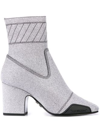 Off-white glitter ankle boots - women - Leather/Leather/Leather - 35 - Silver