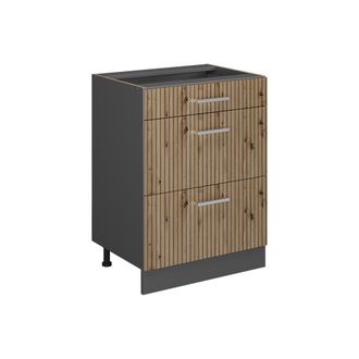 Vicco Mueble Bajo De Cocina R-line, Roble Artesanal, 60 Cm Con Cajones, Sin Encimera Vicco